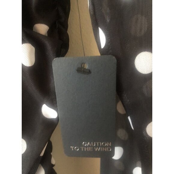 NWT Caution to the Wind Size M Black White Polka Dot Mesh Ruched Dress Bodycon - Picture 6 of 7